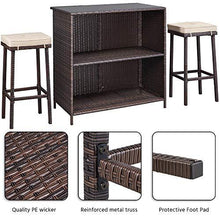 Load image into Gallery viewer, YAHEETECH 3pcs Patio Bar Set with Rattan Wicker, Outdoor Conversation Set Patio Furniture with 2 Cushions Stools &amp; Glass Top Table
