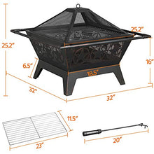 Load image into Gallery viewer, Yaheetech Fire Pit 32'' Iron Fire Pit Outdoor Patio BBQ Camping Bonfire Bronze Outdoor Fireplace Fire Bowl with Spark Screen, Mesh Cover Grills Poker Square Fire Pit
