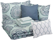 Load image into Gallery viewer, Amazon Basics 10-Piece Bed-in-a-Bag - Soft, Easy-Wash Microfiber - King, Sea Foam Medallion
