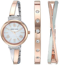 Load image into Gallery viewer, Anne Klein Women's AK/2245RTST Swarovski Crystal Accented Rose Gold-Tone and Silver-Tone Bangle Watch and Bracelet Set

