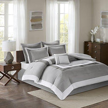 Load image into Gallery viewer, Comfort Spaces Cozy Comforter Set-Modern Classic Design All Season Down Alternative Bedding, Matching Shams, Bedskirt, Decorative Pillows, Queen (90"x90"), Malcom, Hotel Deluxe Gray 7 Piece
