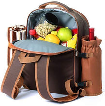 Load image into Gallery viewer, Picnic Backpack Bag for 4 Person With Cooler Compartment, Detachable Bottle/Wine Holder, Fleece Blanket, Plates and Cutlery Set Perfect for Outdoor, Sports, Hiking, Camping, BBQs(Coffee)
