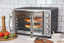 Load image into Gallery viewer, Elite Gourmet ETO-4510M Double French Door Countertop Convection Toaster Oven, Bake Broil Toast Rotisserie Keep Warm 12"-14" pizza 2 Racks, 18-Slice, 45 L, Stainless Steel &amp; Black

