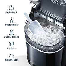 Load image into Gallery viewer, Ice Maker Machine for Countertop, Self-Cleaning Function, 26Lbs/24H Portable Ice Maker, 9 Cubes Ready in 6 Mins, Compact Ice Cube Maker with Ice Scoop &amp; Basket for Home/Kitchen/Office/Bar (Black)
