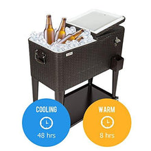 Load image into Gallery viewer, VINGLI 80 Quart Rolling Ice Chest on Wheels, Portable Patio Party Bar Drink Cooler Cart, Wicker PP Rattan with Shelf, Beverage Pool with Bottle Opener and Rolling Cover
