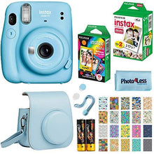 Load image into Gallery viewer, Fujifilm Instax Mini 11 Instant Camera - Sky Blue (16654762) + Fujifilm Instax Mini Twin Pack Instant Film (16437396) + Single Pack Rainbow Film + Case + Travel Stickers

