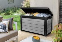 Load image into Gallery viewer, KETER Denali 100 Gallon Resin Large Deck Box-Organization and Storage for Patio Furniture, Outdoor Cushions, Garden Tools and Pool Toys, Grey/Black
