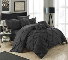 Load image into Gallery viewer, Chic Home 10 Piece Hannah Pinch Pleated, ruffled and pleated complete King Bed In a Bag Comforter Set Black With sheet set
