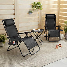 Load image into Gallery viewer, Amazon Basics Textilene Outdoor Adjustable Zero Gravity Folding Reclining Lounge Chair with Side table and Pillow - Pack of 2, Black
