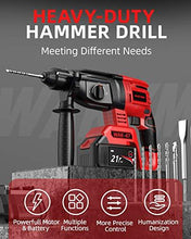 Load image into Gallery viewer, Rotary Hammer Drill, WAKYME SDS-Plus 1/2 inch 21V Cordless Demolition Hammer with 1400RPM and Two 4.0Ah Batteries, Variable Speed, 3-in-1 Mode Brushless Impact Drill with Safety Clutch, 13 Pieces Set
