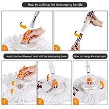 Load image into Gallery viewer, MASTERTOP Spin Mop Bucket System with Wringer Set - Floor Mop Stainless Steel Mop Handle, Mop Buckets Separate Clean and Dirty Water, 3 Replacement Microfiber Mop Head, Cleaning Bucket Easy to Store
