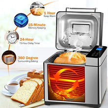 Load image into Gallery viewer, KBS 17-in-1 Premium Bread Machine, 2LB Stainless Steel Bread Dough Maker with Auto Fruit Nut Dispenser, Nonstick Ceramic Pan, Digital Display Touch Design, Reserve&amp; Keep Warm, Oven Mitt and Recipes
