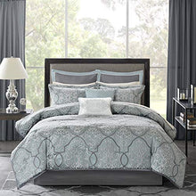 Load image into Gallery viewer, Madison Park Cozy Bed in a Bag Comforter, Traditional Luxe Jacquard Design All Season Down Alternative Cover with Complete Sheet Set, Queen(90"x92"), LaVine, Blue 12 Piece

