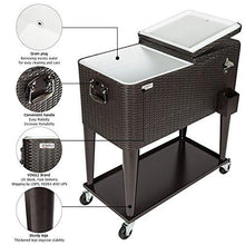 Load image into Gallery viewer, VINGLI 80 Quart Rolling Ice Chest on Wheels, Portable Patio Party Bar Drink Cooler Cart, Wicker PP Rattan with Shelf, Beverage Pool with Bottle Opener and Rolling Cover
