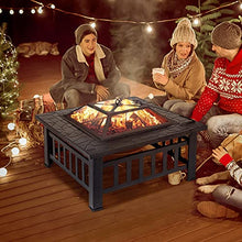 Load image into Gallery viewer, Fire Pit 32'' Wood Burning Firepit Metal Square Outdoor Fire Tables Steel BBQ Grill Fire Pit Bowl with Spark Screen Cover, Poker Log Grate for Patio Bonfire Camping Backyard Garden Picnic

