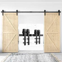 Load image into Gallery viewer, Homlux 12ft Heavy Duty Sturdy Sliding Barn Door Hardware Kit Double Door - Smoothly and Quietly - Simple and Easy to Install - Fit 1 3/8-1 3/4" Thickness Door Panel(Black)(J Shape Hangers)
