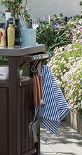 Load image into Gallery viewer, Keter Unity Portable Outdoor Table and Storage Cabinet with Hooks for Grill Accessories-Stainless Steel Top for Patio Kitchen Island or Bar Cart, Espresso Brown
