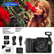 Load image into Gallery viewer, Digital Camera Vlogging Camera with YouTube 30MP Full HD 2.7K Vlog Camera with Flip Screen 180° Rotation with 32GB Memory Card and 2 Batteries （Focus Fixed）
