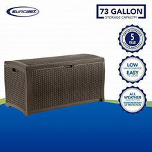 Load image into Gallery viewer, Suncast 73-Gallon Medium Deck Box - Lightweight Resin Indoor/Outdoor Storage Container and Seat for Patio Cushions and Gardening Tools - Store Items on Patio, Garage, Yard - Mocha Brown

