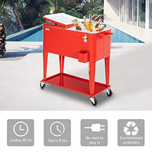 Load image into Gallery viewer, VINGLI 80 Quart Rolling Ice Chest on Wheels, Portable Patio Party Bar Drink Cooler Cart, with Shelf, Beverage Pool with Bottle Opener,Water Pipe and Cover (Red)
