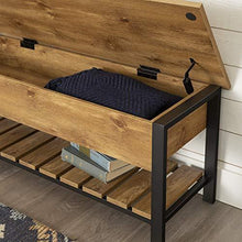 Load image into Gallery viewer, Walker Edison Julian Rustic Farmhouse Lift Top Entry Bench with Bottom Rack, 48 Inch - Barnwood Brown
