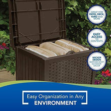 Load image into Gallery viewer, Suncast 22-Gallon Small Deck Box - Lightweight Resin Indoor/Outdoor Storage Container and Seat for Patio Cushions, Gardening Tools and Toys - Store Items on Patio, Garage, Yard - Mocha Wicker
