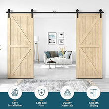 Load image into Gallery viewer, Homlux 12ft Heavy Duty Sturdy Sliding Barn Door Hardware Kit Double Door - Smoothly and Quietly - Simple and Easy to Install - Fit 1 3/8-1 3/4" Thickness Door Panel(Black)(J Shape Hangers)
