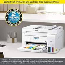 Load image into Gallery viewer, Epson EcoTank ET-4760 Wireless Color All-in-One Cartridge-Free Supertank Printer with Scanner, Copier, Fax, ADF and Ethernet - White
