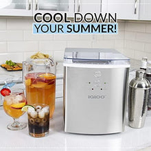 Load image into Gallery viewer, Igloo ICEB33SS Large-Capacity Stainless Steel Automatic Portable Electric Countertop Ice Maker Machine, 33 Pounds in 24 Hours, 9 Cubes Ready in 7 minutes, With Scoop and Basket
