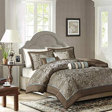 Load image into Gallery viewer, Madison Park Aubrey Duvet Cover King/Cal King Size - Blue, Brown , Paisley Jacquard Duvet Cover Set – 6 Piece – Ultra Soft Microfiber Light Weight Bed Comforter Covers
