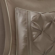 Load image into Gallery viewer, Madison Park Essentials Room in a Bag Faux Silk Comforter Set-Luxe Diamond Tufting All Season Bedding, Matching Curtains, Decorative Pillows, Queen(90"x90"), Taupe
