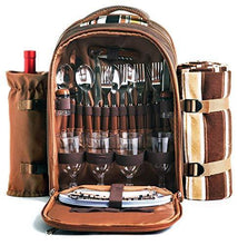 Load image into Gallery viewer, Picnic Backpack Bag for 4 Person With Cooler Compartment, Detachable Bottle/Wine Holder, Fleece Blanket, Plates and Cutlery Set Perfect for Outdoor, Sports, Hiking, Camping, BBQs(Coffee)
