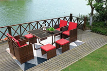 Load image into Gallery viewer, Devoko 9 Pieces Patio Dining Sets Outdoor Space Saving Rattan Chairs with Glass Table Patio Furniture Sets Cushioned Seating and Back Sectional Conversation Set (Red)
