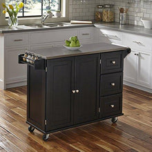 Load image into Gallery viewer, Home Styles Liberty Black Kitchen Cart with Stainless Steel Top, 53.5W x 18D x 36H
