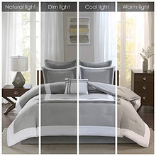 Load image into Gallery viewer, Comfort Spaces Cozy Comforter Set-Modern Classic Design All Season Down Alternative Bedding, Matching Shams, Bedskirt, Decorative Pillows, Queen (90"x90"), Malcom, Hotel Deluxe Gray 7 Piece
