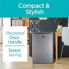 Load image into Gallery viewer, BLACK+DECKER BCRK25V Compact Refrigerator Energy Star Single Door Mini Fridge with Freezer, 2.5 Cubic Feet, VCM, Brushed Metal Finish
