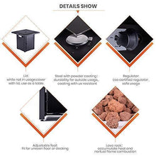 Load image into Gallery viewer, LEGACY HEATING 28 Inch Square Outdoor Gas Propane Fire Pit Pits Firepit Fireplace Dinning Table Tables with Lid, Lava Stone, 48000BTU, ETL Certification, Wicker Look, for Garden Backyard Deck Patio
