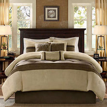 Load image into Gallery viewer, Madison Park - Palmer 7 Piece Comforter Set - Natural - Queen - Pieced Microsuede - Includes 1 Comforter, 3 Decorative Pillows, 1 Bed Skirt, 2 Shams
