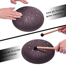 Load image into Gallery viewer, Steel Tongue Drum - 11 Notes 12 inches - Percussion Instrument -Handpan Drum with Bag, Music Book, Mallets, Finger Picks (12'', Dark Purple)
