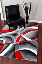 Load image into Gallery viewer, 2305 Gray Black Red White Swirls 5'2 x7'2 Modern Abstract Area Rug Carpet by Persian-Rugs
