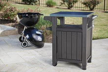 Load image into Gallery viewer, Keter Unity Portable Outdoor Table and Storage Cabinet with Hooks for Grill Accessories-Stainless Steel Top for Patio Kitchen Island or Bar Cart, Espresso Brown
