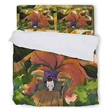 Load image into Gallery viewer, Custonaly 4 Pcs Duvet Cover Set Anime Jinja Kitsune Forest Ukiyoe Seven-Tailed Spirit Print Light-Weight Bed Comforter Set Duvet Case Flat Sheet Pillow Shams Bedding White Cal King
