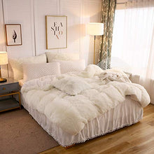 Load image into Gallery viewer, LIFEREVO Luxury Plush Shaggy Duvet Cover Set (1 Faux Fur Duvet Cover and 2 Pompoms Fringe Pillow Shams) Solid, Zipper Closure (King Light Beige)
