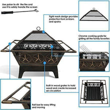 Load image into Gallery viewer, Sunnydaze Northern Galaxy Outdoor Fire Pit - 32 Inch Large Square Wood Burning Patio &amp; Backyard Firepit for Outside with Cooking BBQ Grill Grate, Spark Screen, and Fireplace Poker
