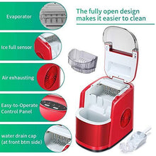 Load image into Gallery viewer, Kismile Countertop Ice Maker Machine,26Lbs/24H Compact Automatic Ice Makers,9 Cubes Ready in 6-8 Minutes,Portable Ice Cube Maker with self-Cleaning Program (Red)
