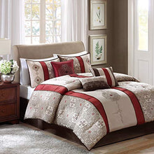 Load image into Gallery viewer, Madison Park Donovan Queen Size Bed Comforter Set Bed In A Bag - Taupe, Burgundy , Jacquard Pattern – 7 Pieces Bedding Sets – Ultra Soft Microfiber Bedroom Comforters
