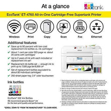 Load image into Gallery viewer, Epson EcoTank ET-4760 Wireless Color All-in-One Cartridge-Free Supertank Printer with Scanner, Copier, Fax, ADF and Ethernet - White
