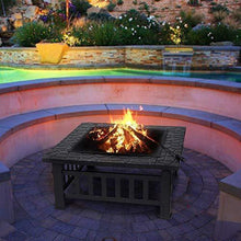 Load image into Gallery viewer, KingSo 32'' Outdoor Fire Pit Metal Square Firepit Patio Stove Wood Burning BBQ Grill Fire Pit Bowl with Spark Screen Cover, Log Grate, Poker for Backyard Garden Camping Picnic Bonfire
