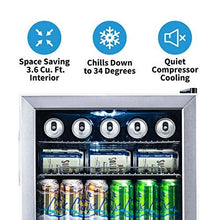 Load image into Gallery viewer, NewAir Beverage Refrigerator Cooler with 126 Can Capacity - Mini Bar Beer Fridge with Right Hinge Glass Door - Cools to 34F - AB-1200 - Stainless Steel
