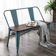 Load image into Gallery viewer, Erommy Metal Bench Industrial Mid-Century 2 Person Chair with Wood Seat,Dining Bench with Floor Protector (Blue)
